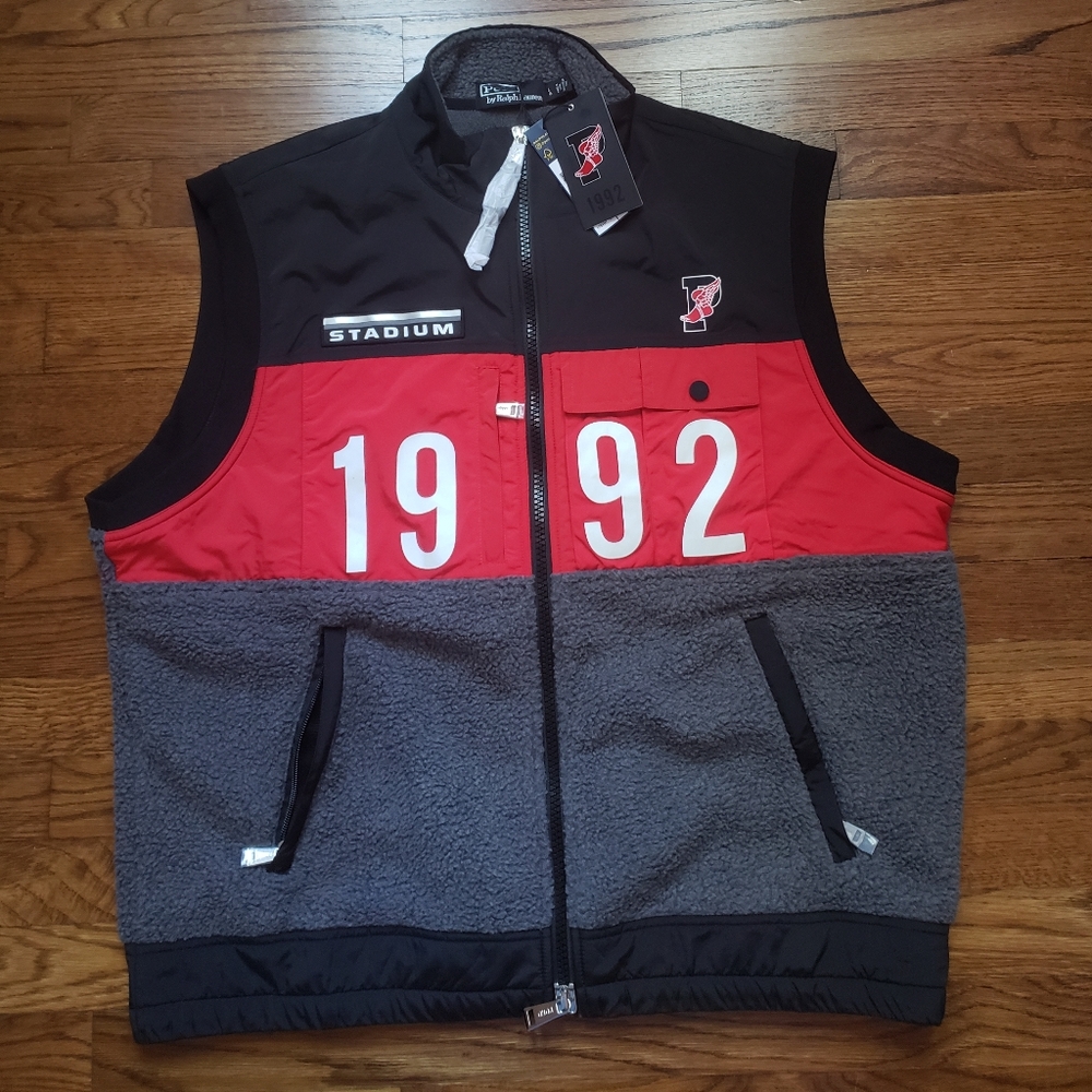 Polo Ralph Lauren Black, Red & Gray Winter Stadium 1992 Fleece Vest Rare Size